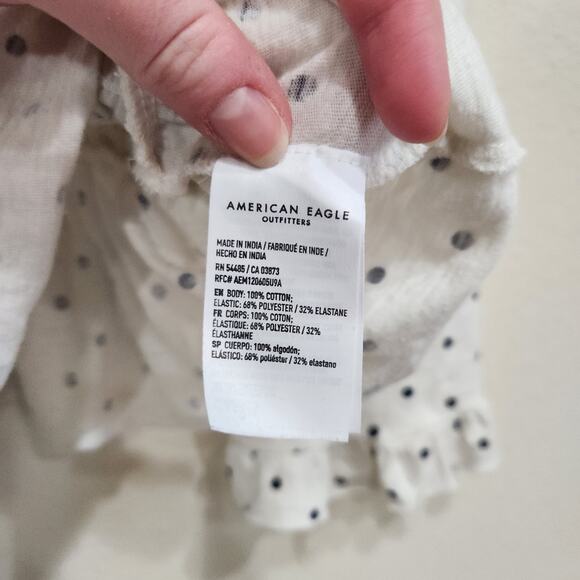 America Eagle Polka Dot Ruffle Hem Peplum Crop Blouse Black White Size Medium - Picture 9 of 10